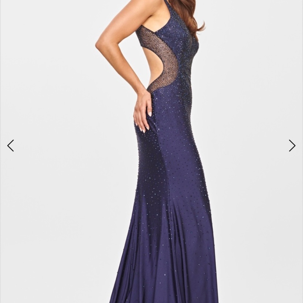 Stunning Navy Prom Dress with Incredible Rhinestone Beading by Fabian